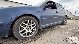 Stuck in Mud Cranking - Heel Pedal Pumping to Handjob & Sloppy Blowjob!