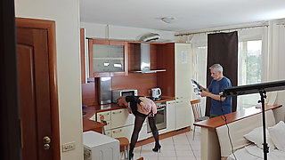 Kinky Husband Films His Mature Hot Wife in the Kitchen to Have a Private Erotic Recording