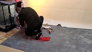 cute chinese girl tied in tight bondage