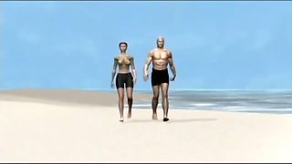 The hot naked couple enjoying hentai hardcore on island