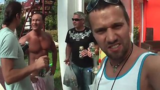 Naked Pool Party with Hot Girls - Group of Guys Gets Naked for Blowjobs & Threesome