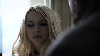 Pretty blonde daughter punished by an angry stepdad