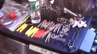 Ebony babe gets tits pegged while bound and ball gagged