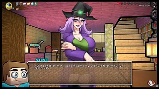 Purple-haired witch brews a cum magic potion in this hot Minecraft parody game