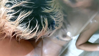 Tits in Soap! Masturbating Her with Wet Little Fingers