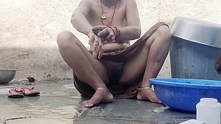 Village stepsister Sukunmi strips down and bathes in the courtyard while her stepbrother admires her sexy body