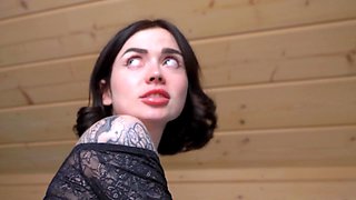 Big tits and ass black haired hot babe takes cock in her pussy  - 2