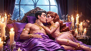 Erotic Cartoon Couple - Passionate Kissing & Romantic Foreplay in Candlelight