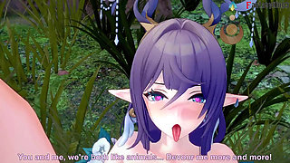 Lauma hot ahegao sex in the forest - Genshin Impact