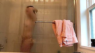 18 year old Volleyball player glass shower! again! GREAT ASS