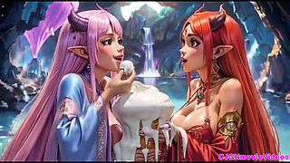2. Movie, the Queen Ask 2 Girls for Kiss and Bouncing Breast, Ai Animation