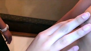 Subtitled tan Japanese amateur double handjob blowjob