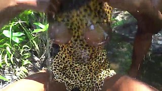 two thin African tribe gals waking up a lazy villager and began frolicking with his shaft