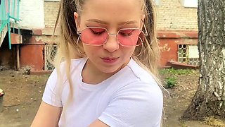 Schoolgirl blasted on porch, screwed and dirty.