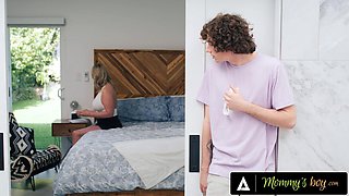 MOMMYS BOY - Masturbating MILF Rachael Cavalli Catches Voyeur In Closet, Rides His Pervert Big Dick