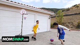 Basketball game with tart stepmoms leads to a foursome fuckfest gangbang - momswap