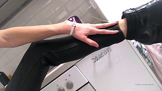 Busty curly brunette with big boobs fucks on couch