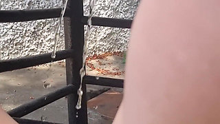Outdoor Piss Slut in Pink Babydoll & Tan Tights. I Piss Hard While Walking Then Sitting, Soaking My Tights and White Stilettos.