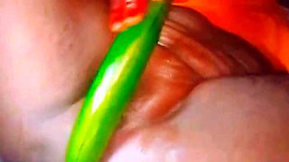 Chubby virgin girl caught masturbating with huge cucumber - Alexandra Gott solo orgasm