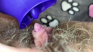 Extreme Close-up of Hairy Pussy: Cutieblonde's Big Clit Orgasm