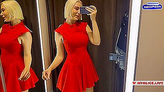 Girl With A Big Tits In The Public Locker Room, Try On Transparent Clothes