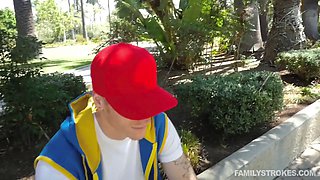 Cute gamer chick pounds her dangled step-bro