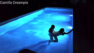 Night Time Fucking and Creampie in the Pool