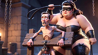 Fat Dominatrix Whips Slaves Caged Penis - Extreme Humiliation