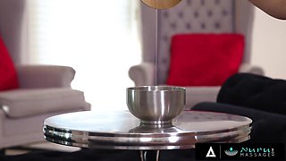 Oiled sensual old-young sex with hot blonde masseuse started with shower prelude