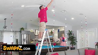 Horny tiny daughters-in-law can’t resist stepdaddy shaft during the game