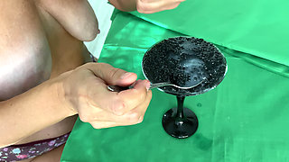 MILF Domina Eat Organic Food Caviar with Sperm.