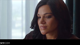 Two seductive wifes with amazing forms swapped their husbands for an awesome group sex