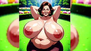 Cartoon Mature Women in Garden Naked