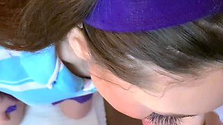 Big tit brunette sucks a big cock blowjob POV