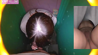 Fragile Heiress Heat as the Natural Rich Beauty Offers Warm Mouth Support Inside a Risky Temporary Booth