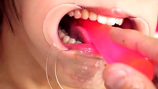 Slutty brunette Asian skinny babe toys the P