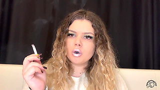 Pink Lips Smoking with Curly Hair