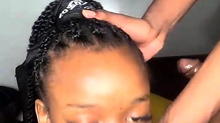 Ebony slut get facial after squirting and hard pounding