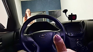 Jerking off risky to the students at the college door!