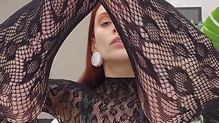 Foot Worship in Sheer Black Fishnet Bodysuit - Perfect Nylon Feet