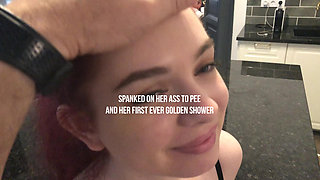 Spanked to Pee and Her First Golden Shower Ever