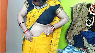 Beautiful Bhabhi Wearing Yellow Sari