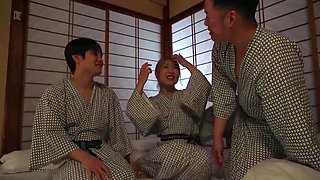 Adorable Japanese babe spitroasted in hardcore threesome