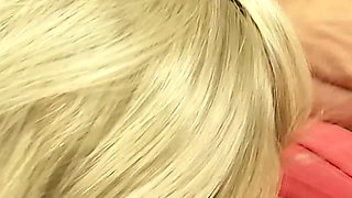 Busty Blonde Maid and Her Big Tits Friend Share Toys in a Lesbian Garden Session