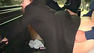 Overpass foursome sex in the night time ends with cum on bare asses