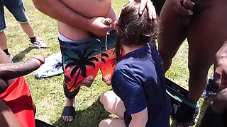 Darkhaired mom sucks 25 dicks for hubby enjoyment