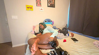 Petite Ebony Takes Machine in Her Ass
