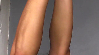 One-leg Stand Ordeal: Arms Overhead, Wand on Leg Wrecks Orgasms as Slave Mila Struggles to Balance!