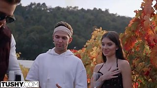 Warm brown-haired, Stefany is about to have a three-way with 2 boys she luvs a pile