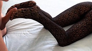 MILF in Pantyhose Gives POV Footjob and Handjob